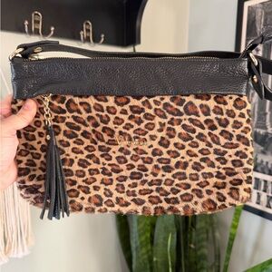 Valentina Italian Leather and Leopard Shoulder Bag with Gold Accents